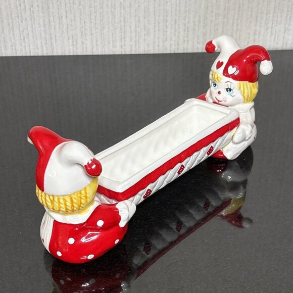 The Unbranded Brand Other - Vintage Harlequin Pixie Dish MCM Ceramic Candy Red Holiday Jester Vanity Holder
